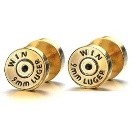 16GA 316L Stainless Steel Winchester 9mm Luger Bullet Casing Fake Cheater Plugs, Sold as a Pair (Gold Tone)