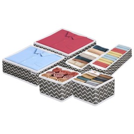 A406 6 Foldable Drawer Organiser Set 6 Storage Box Organiser for Drawer Set Divider Underbed storage box (Grey)