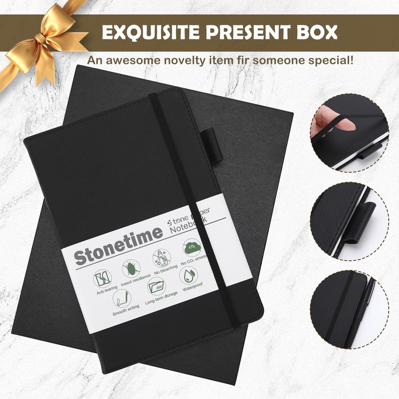 Stone Paper Notebook for Women Men, Waterproof Notebook Hardcover Executive
