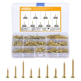 Pack of 410 Self-Tapping Screws, M3 M3.5 M4 Flat Head Wood Screws, Universal Screws Assortment, Countersunk Screws Set, Full Thread Phillips Screws Tapping Screws for Wood