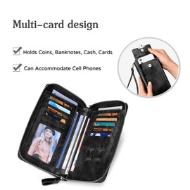 PORRASSO Women's Shoulder Bag Purse Leather Purse Wristlet Bag with Many Compartments Coin Bag and Hand Strap Handbag for Party Wedding Travel, black, Fashionable