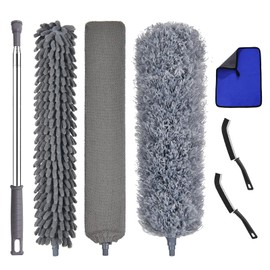 Muxun 7 Pcs Microfiber Feather Duster with 100-inch Telescopic Extendable Pole, Washable and Reusable Cobweb Duster Kit, Dusters for Cleaning High Ceiling,Fan,Furniture,Blinds