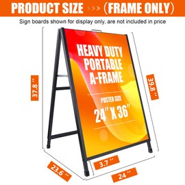24 x 36 Inch A Frame Sign Portable Double-Sided Folding Sandwich Board with Carry Handle Heavy Duty Slide-in Sidewalk Signboard for Outdoor Street Advertising Poster