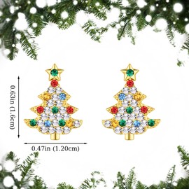 YOQUCOL Christmas Tree Shaped Multicolor Colors Cubic Zirconia Crystal Christmas Stud Pierced Earrings For Women, Crystal, Cubic Zirconia