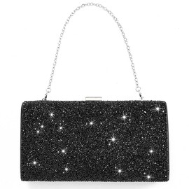 ELABEST Glitter Evening Clutch Bag Double Sided Diamond Bag Crossbody Purse Wedding Party Bag for Women (Black)