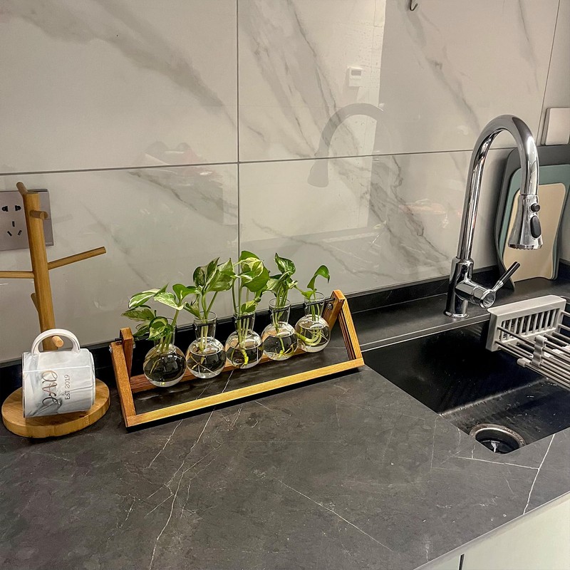 Kingbuy Plant Propagation Station with 5 Bulb Vases Retro Wooden