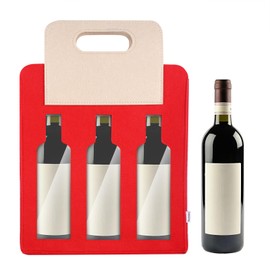 2 Bottle Wine Tote Carrier Portable Felt Wine Bag for Travel, BYOB Restaurant, Wine Tasting,Party,Great Christmas Day Gift for Wine Lover Candy Bag for Christmas Holiday Decorations (Red, 3 Bottle)