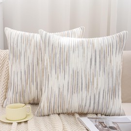 Tosleo Boho Throw Pillow Covers 18x18 Set of 2 Gray and White Stripe Decorative Pillow Cases Accent Chenille Pillowcases Farmhouse Square Cushion Case Bohemian Nuetral Textured Pillow Cover