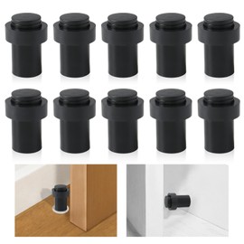 10 Pack Black Door Stoppers - Stainless Steel Cylindrical Floor Stopper With Rubber Bumper - Modern Home Decorative Wall Protector for Bottom or Top of Door
