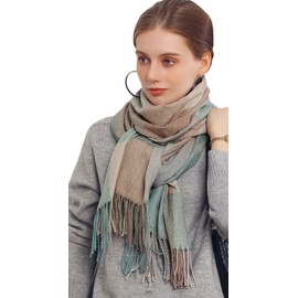 MAIRY Scarf for Women Tartan Scarf Winter Long Soft Warm Wraps Plaid Blanket Scarves for Ladies Wool Tassel Shawl Stole Scarf, JH70002