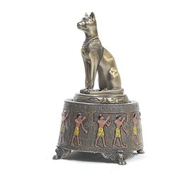 Veronese Collection, Hand Painted Egyptian Civilization Cat Music Box, 11,5 X 11,5 X 15 Cm Hard Polyresin (Marble Powder Mix) Music Box
