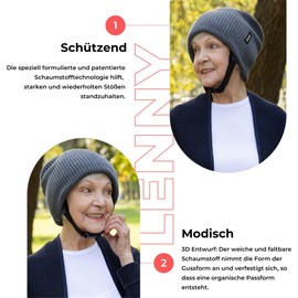 Ribcap Lenny Medical Safety Helmet - Safe and Stylish Head Protection for People at Risk of Falling | Grey | Ideal for Epilepsy, Adults, Seniors and All Activities