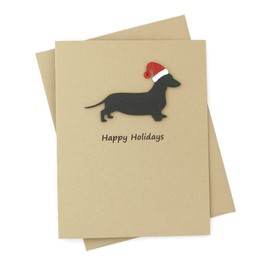 Smooth Dachshund Christmas Cards Custom | 25 Dog Colors | Choose Phrases | Single or Pack of 10 | Santa Hat Holiday Notecard