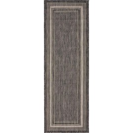 Unique Loom Outdoor Border Collection Casual Solid Border Transitional Indoor and Outdoor Flatweave Black Runner Rug (2' 0 x 6' 0)