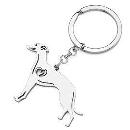LONYOO Stainless Steel Whippet Keyring Greyhound Dog Keychain Car Key Chain Accessories for Women Girls Purse Bag Charms (Silver Plated Whippet)