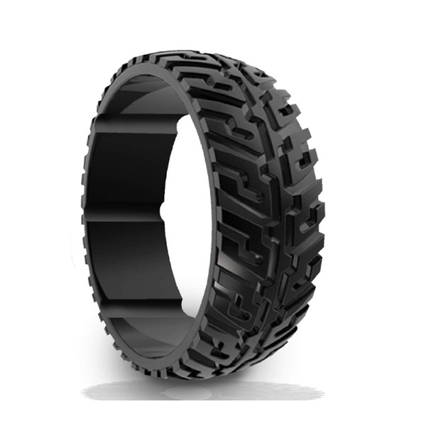 DSZ Silicone Wedding Ring for Men Sports Rubber Band for Heavy Duty - Unique Jeep Tire Tread Design with Groove for Extra Comfort (Royal Black, 11)