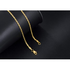 FOSIR Gold Plated Rope Chain for Men, 3mm Stainless Steel Chain Necklace for Men and Women (18 Inch)