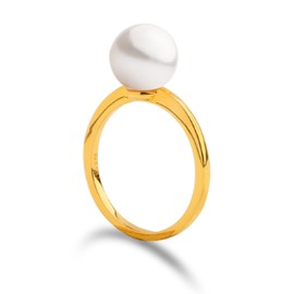 Secret & You Women's Ring with 8.5 mm Round Freshwater Cultured Pearl Ring Made of 925 Sterling Silver Vermeil Gold Plated - 3 Sizes, Pearl, Pearl