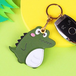 Leather Anti-Lost Keychain Case Cover for AirTags Tracker Holder, Dinosaur Anti-Drop Scratch Cute AirTag Holder with Keychain Accessories for Women Kids Pets Backpacks (Green Dinosaur)