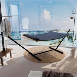 Hanging Hammock Chair for Indoor Outdoor - Comfortable Breathable Swing Seat Chair [Cotton or Polyester] - Flat Lying Design with Cushion & Woven Rope Mesh(Flat Lying),not Includes Carrying Bag,Gray