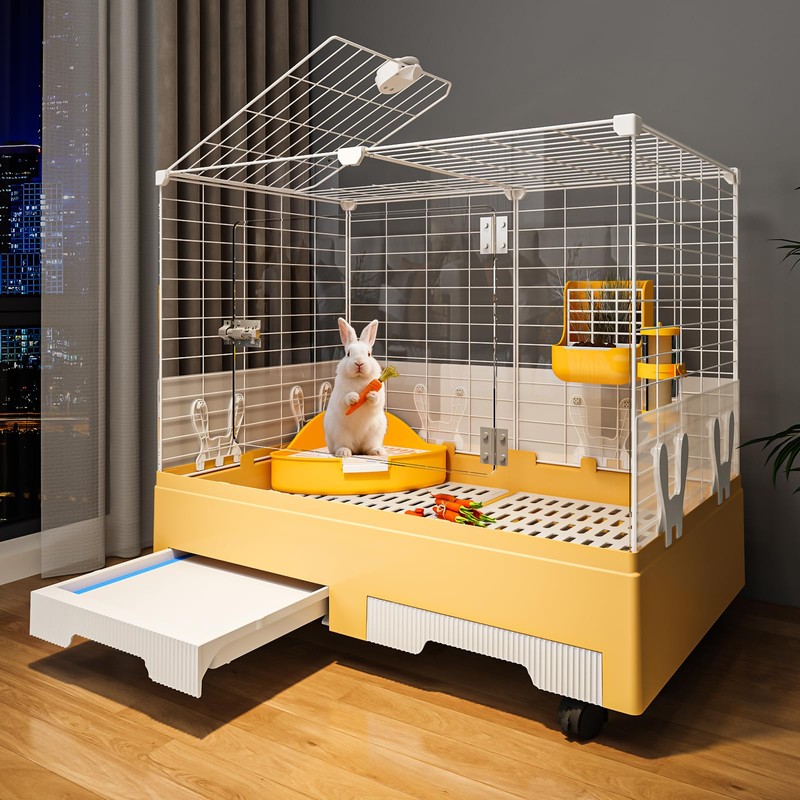 Oneluck Deluxe Rolling Bunny Hutch with Urine Guard,Small Rabbit Cage