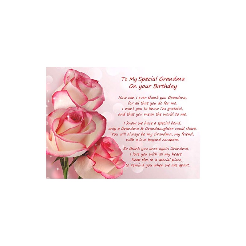 Birthday Poem Verse Greeting Card (Special Grandma, from Granddaughter)