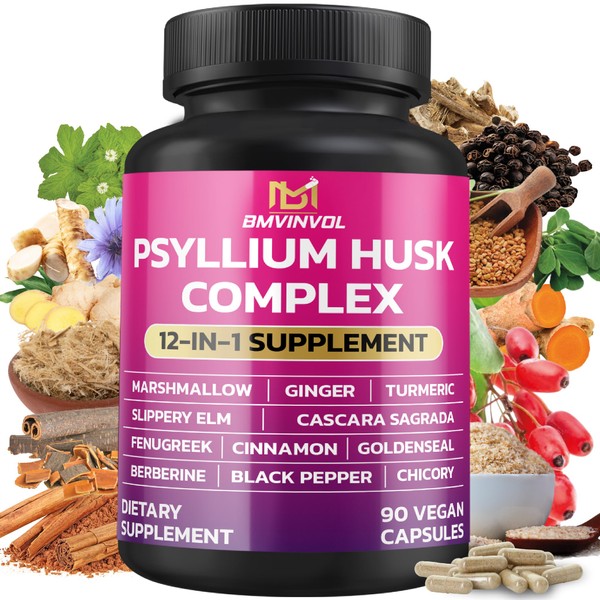 BMVINVOL Psyllium Husk, Slippery Elm, Cascara Sagrada, Fenugreek, Berberine, Cinnamon,