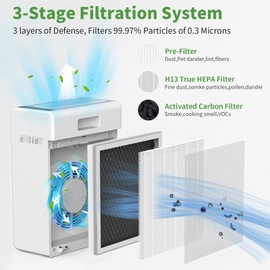 E-300L True HEPA Filter Replacement Compatible with MOOKA and MOOKA FAMILY E-300L Air Purifiers, H13 True HEPA Filter, 3-Stage Filtration System, 2 Pack