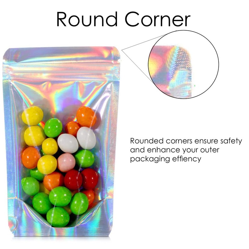 RIGHTPAK One Side Clear Holographic Stand Up Pouches with Resealable