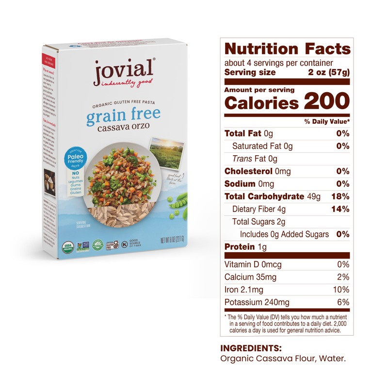 Jovial Grain-Free Cassava Pasta Variety (Orzo, Penne and Fusilli) -