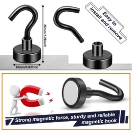 FINDMAG 6 Pack Magnetic Hooks, 22 lb+ Pull Extra Strong Neodymium Magnet Hooks, Black Magnetic Hooks Heavy Duty, Magnets with Hook for Hanging, Towel, Home, Kitchen, Workplace, Office