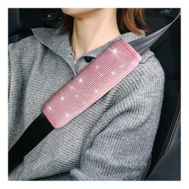 JNNJ 2 Bling Bling Car Shoulder Strap Pad, Rhinestone Car Seat Belt, Car Seat Belt Pad Protection, Car Interior Decoration, Suitable for All Vehicles, SUVs (Pink)