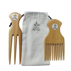 Pa mai African Hair Combs / Wooden Comb Afro Pick Set for Women / Fine Teeth Pick, Prong Braiding/ Parting 3 Tooth Comb for Braiding Natural Hair Handmade