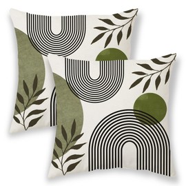 Boho Summer Pillow Covers 20x20 Inch 2 Pcs, Sage Green and Tropical Leaf Outdor Decorative Throw Pillows, Mid Century Abstract Art Farmhouse Decor Pillowcase Linen Cushion Cover for Couch Sofa