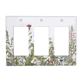 Rustic Wild Floral Vintage Teal Botanical Triple Rocker Light Switch Plate Covers Decorative 3 Gang Decora Wall Plate Gifi Lightswitch Faceplate for Bathroom Kitchen 6.38" X 4.9"
