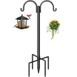 Double Shepherds Hooks for Outdoor, Heavy Duty Bird Feeder Pole with 5-Prong Base - Rust-Proof, Adjustable Bird Feeder Hanger for Garden, Wedding Decor & Hanging Plants