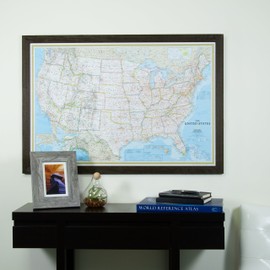 Craig Frames Wayfarer, Classic United States Push Pin Travel Map, Weathered Black Driftwood Frame and Pins, 24 by 36-Inch