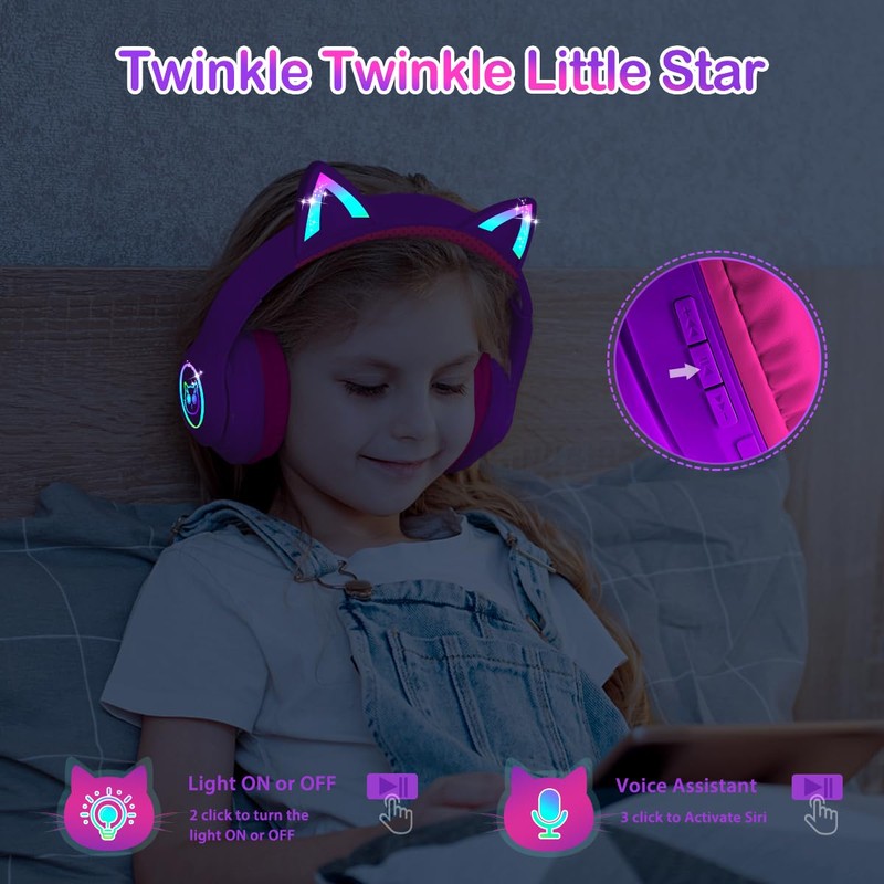 LOBKIN Bluetooth 5.3 Kids Headphones with Case - RGB LED
