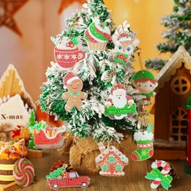 Set of 12 5D Diamond Painting Christmas, Diamond Painting Children's Christmas, Diamond Painting Pendants, Key Pendants, 5D Diamond Painting Pendants, Key Pendants for Christmas (Style 1)