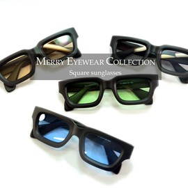 MERRY PLEASURE Sunglasses, Men's, Women's, UV Protection, Date Glasses, Square, Extra Thick, Thick Frame, Colored, Light Color, Color Lens, MAT.BLACK×Lt.GREEN