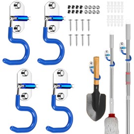 4 Pack Broom Holder Wall Mount, Garage Hooks Mop Holder Wall Mounted Screw in Hooks, Heavy Duty Hangers Tool for Kitchen, Home, Bathroom,Garden