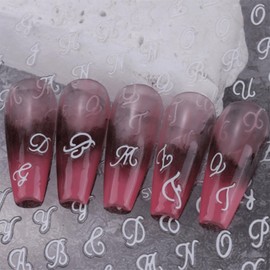 12 Sheets Letters Nail Art Stickers Decals 3D Self Adhesive Letters Nail Stickers for Nail Art Black White Silver Gold Retro English Nail Decals Letters Nail Design Nail Art Supplies