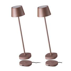 TORCHSTAR LED Rechargeable Cordless Table Lamp, Dimmable Cordless Outdoor Table Lamps for Restaurant Hotels, Base Contact Charging, 4000mAh Battery Operated Portable Desk Lamp, 2700K, Brown, Pack of 2