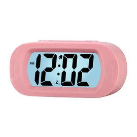 Plumeet Easy to Adjust, Large Digital LCD Travel Alarm Clock, with Snooze Mode and Night Light, Rising Sound Alarm & Handheld Size, Children (Light Pink)