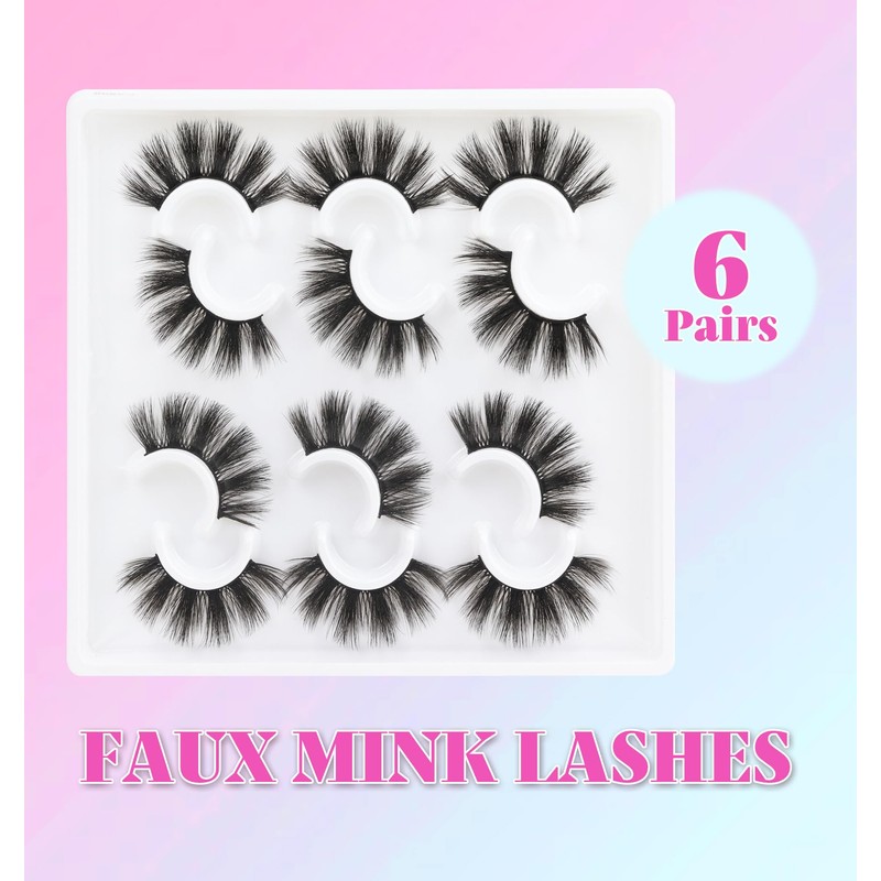 Losha Lashes 6 Pairs Fluffy False Eyelashes for Women 20mm