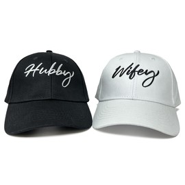Enodtter Embroidered Hubby Wifey Hats for Men Women, Black & White Matching Baseball Caps, Gifts for Honeymoon Anniversary Wedding