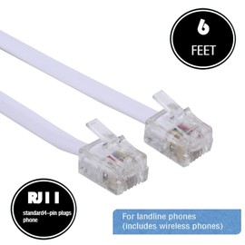 LanSenSu Telephone landline Extension Cord Cable Cord with Standard RJ-11 6P4C Plug (6Ft-3Pack-White, White)