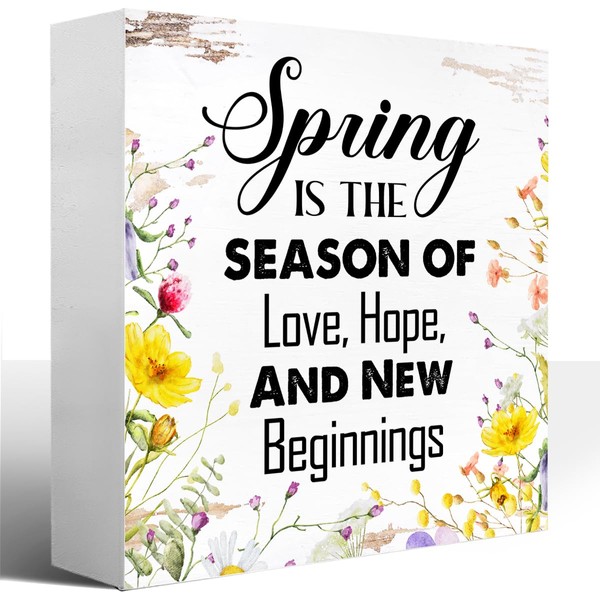 LVQHI Rustic Spring Wood Block Signs,Spring is The Season of