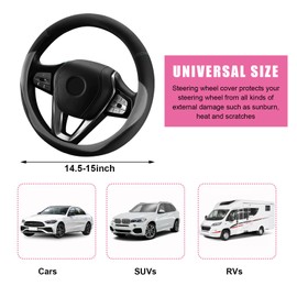 Povtii - Funda universal para volante de coche, de 15 pulgadas, antideslizante, para hombres y mujeres, transpirable, sin olor, para volante de piel, accesorios de coche, se adapta a la mayoría de
