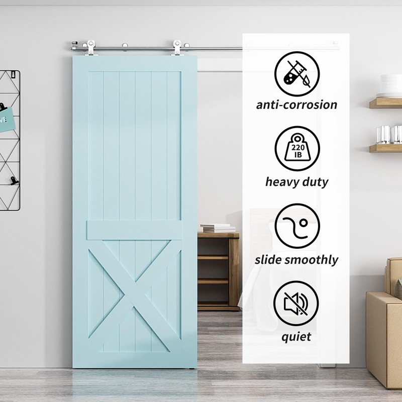 AONAYIOA 6FT Top Mount Sliding Barn Door Hardware Kit, Stainless